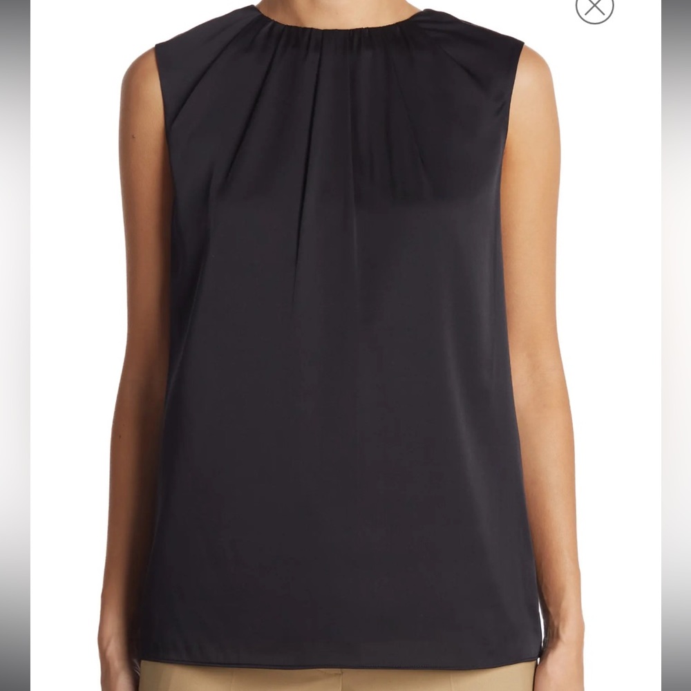 St. John Collection Pintuck Neck Sleeveless Silk Blend Shell Black XL